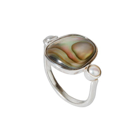 Iridescent Abalone Ring with pearl endings