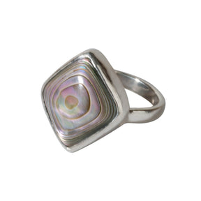 Sterling Silver Square Shape Ring With Abalone Shell