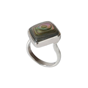 Sterling Silver Square Shape Ring With Abalone Shell