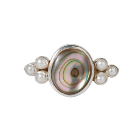 Abalone & pearl silver ring