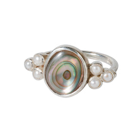 Abalone & pearl silver ring