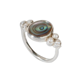 Abalone & pearl silver ring