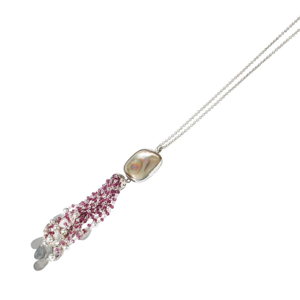 Abalone and Silver 925 Necklace with Garnet Tassel