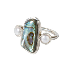 Pearl & Abalone silver ring