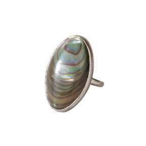 AeraVida Boho Sterling Silver Ring With Natural Abalone Shell - Minimalist Oval Gemstone Jewelry