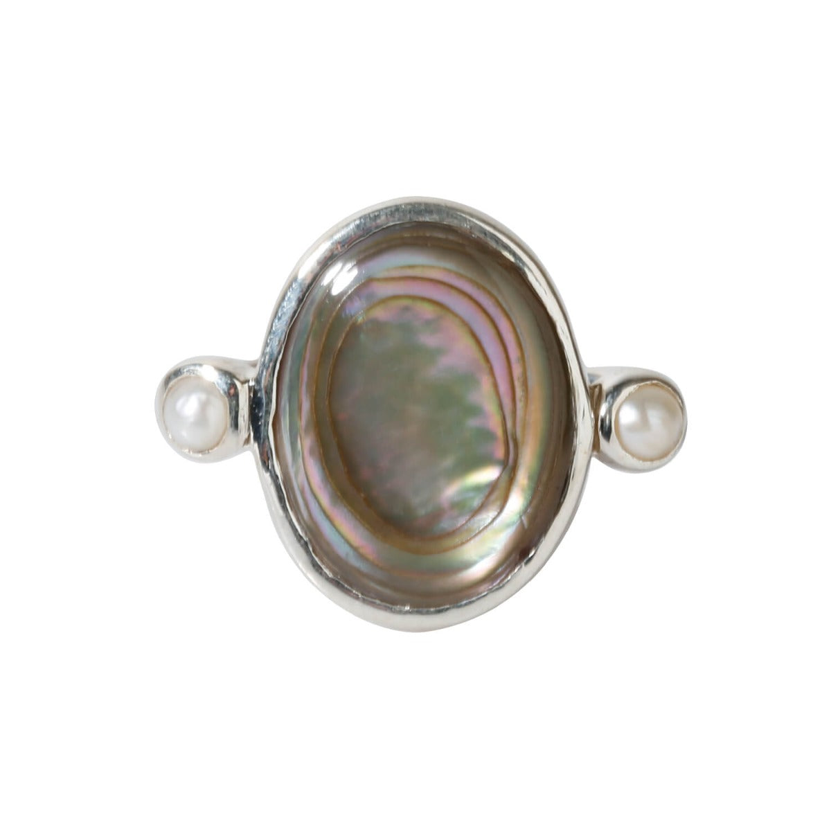 Bezel set abalone & pearl silver ring