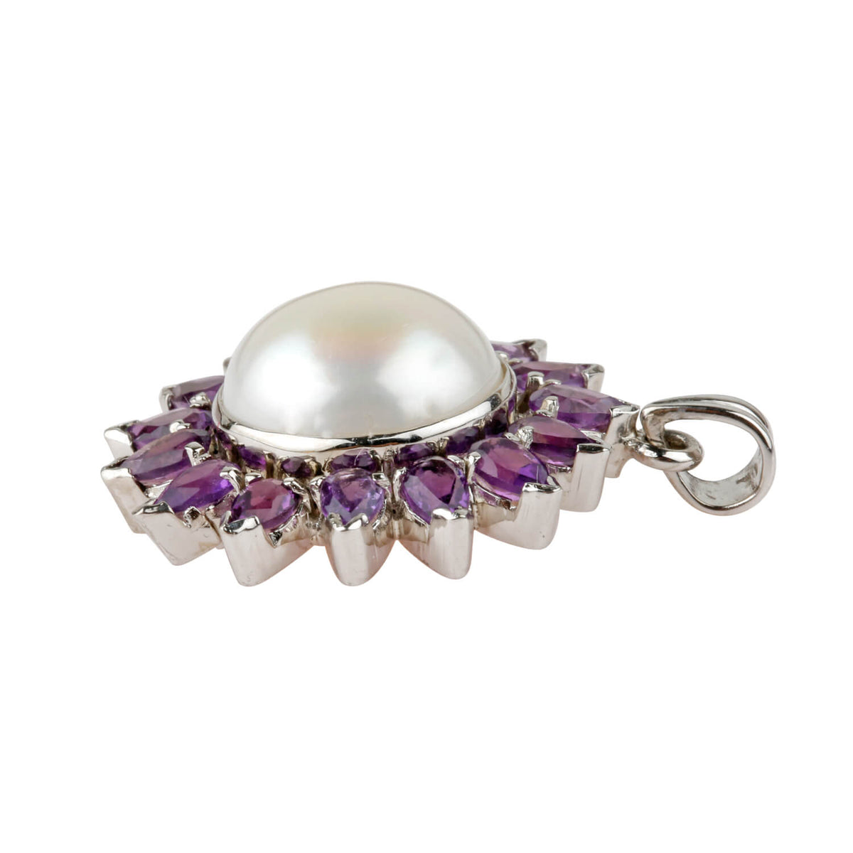 Pearl & Amethyst flower silver 925 pendant