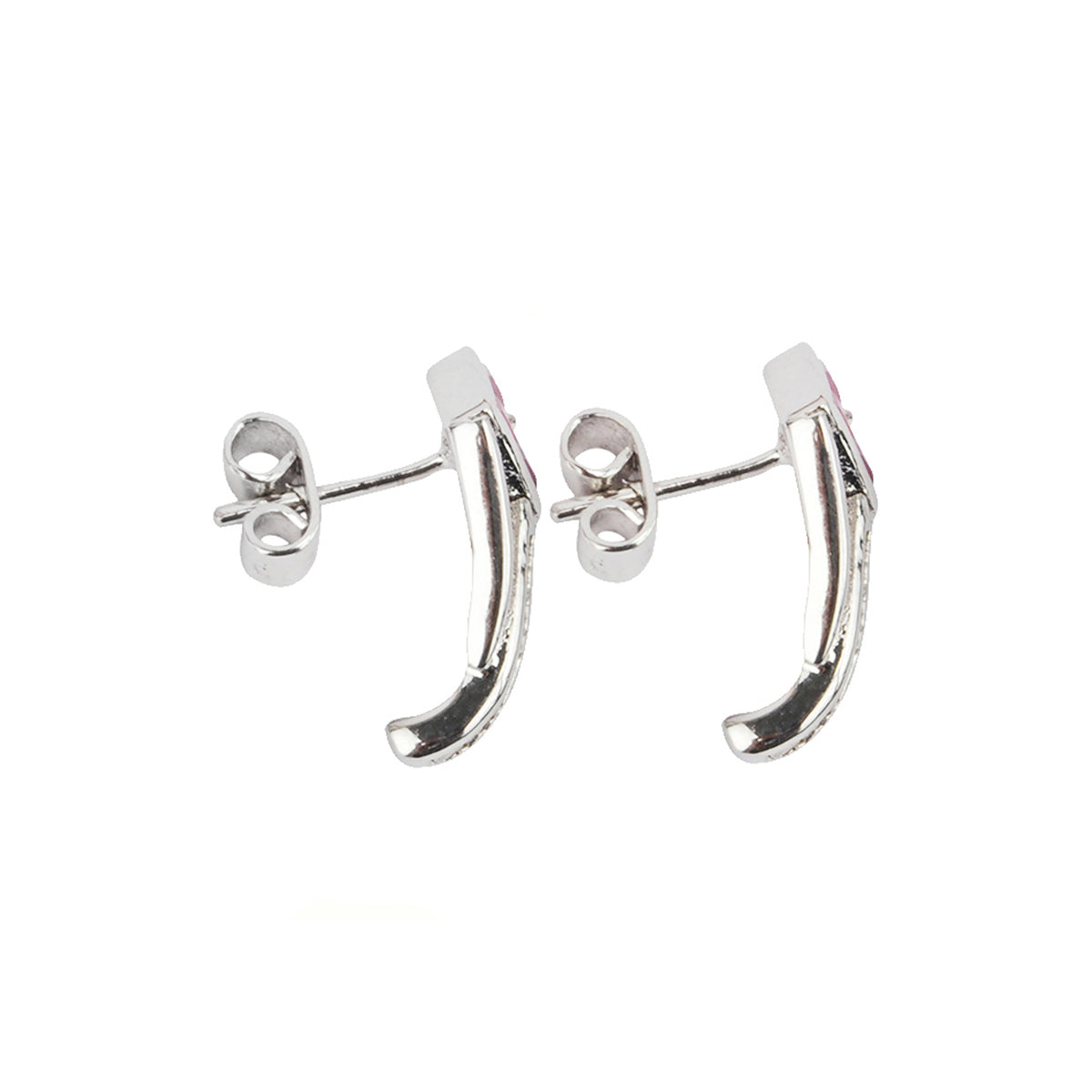 Silver ear studs with ruby and diamonds