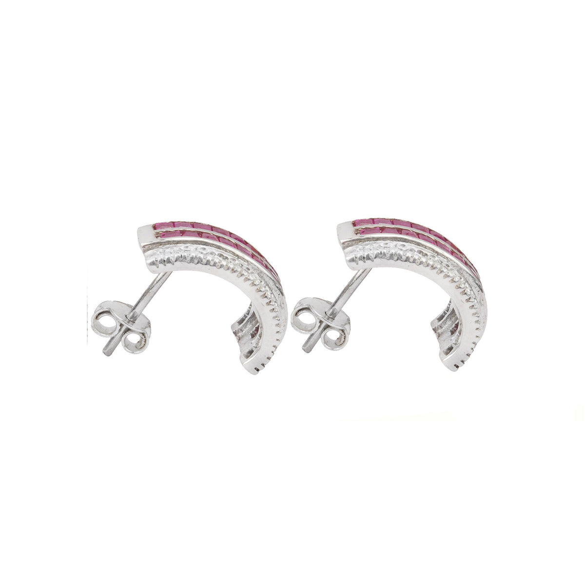 silver long ear studs with rubies and diamonds