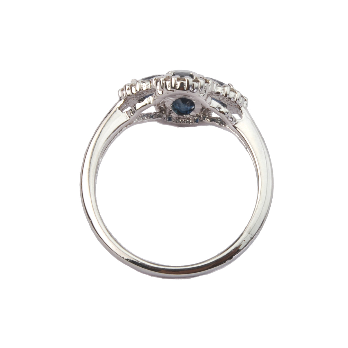 Sapphire and diamond promise silver ring