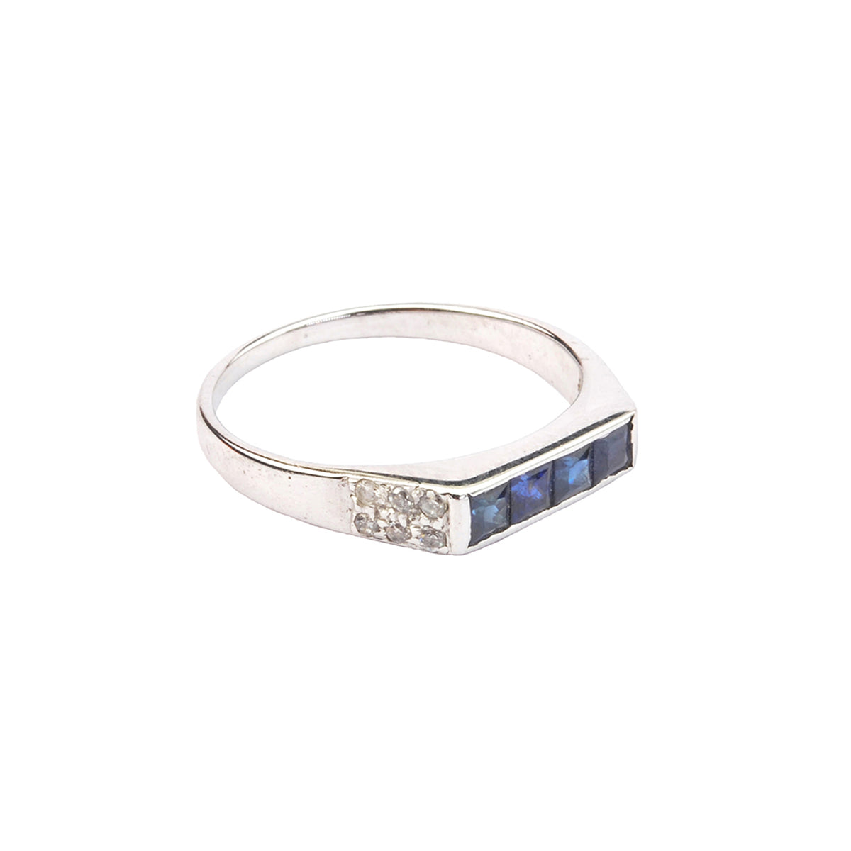 Silver sapphire and diamond tennis ring