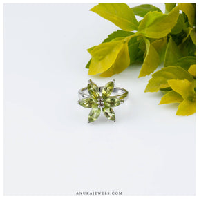 silver peridot ring for women side view 3mm band