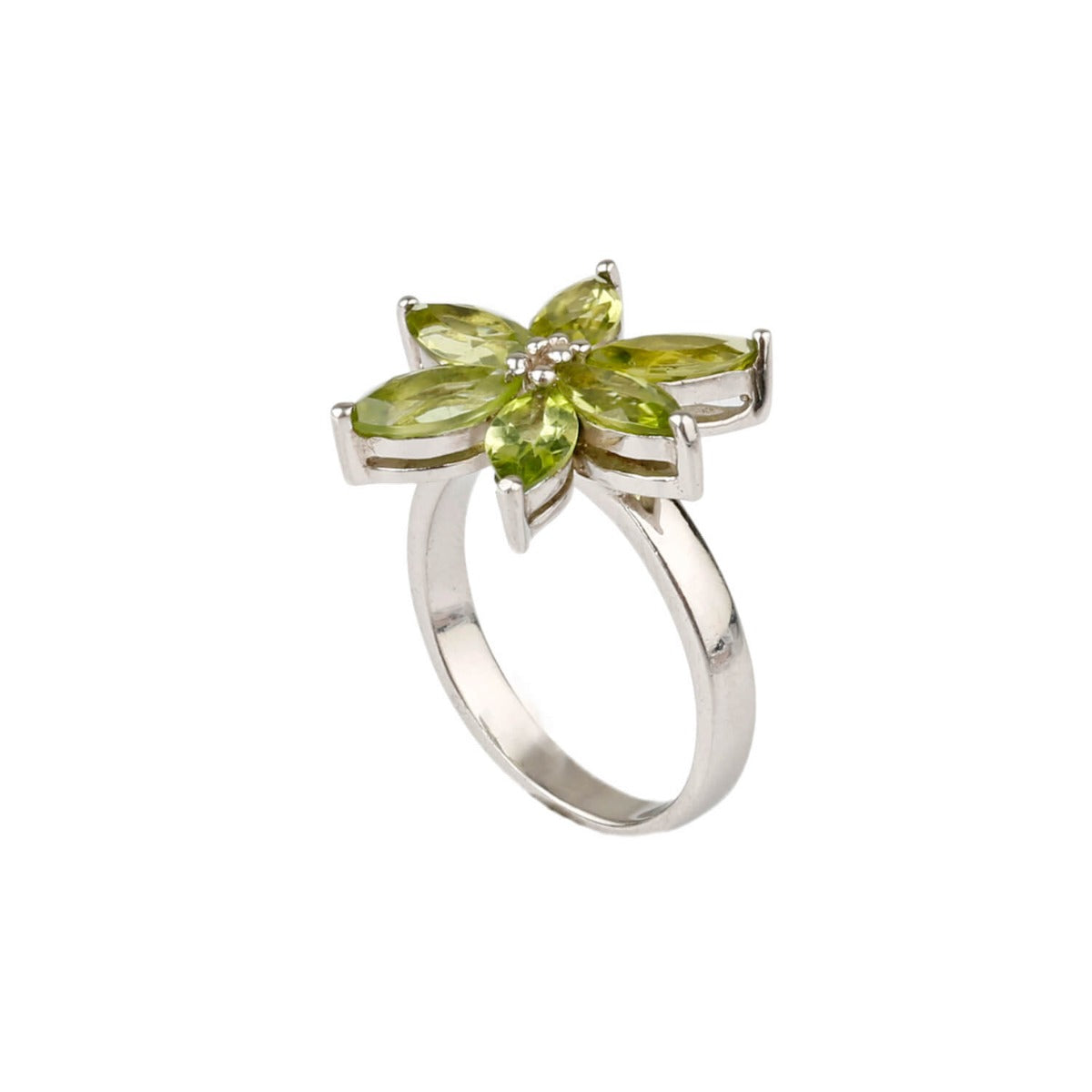 silver peridot ring for women side view