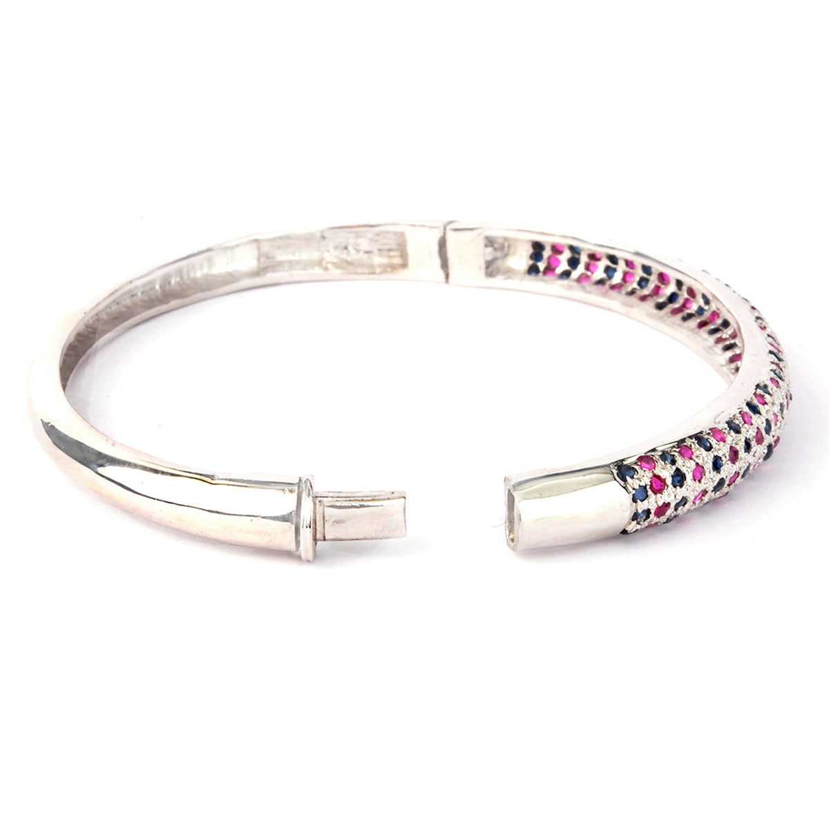Silver bangle with sapphire and ruby 