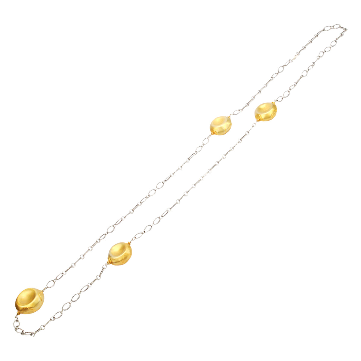 Gold Plated Silver Necklace with Dual Tone Nuggets