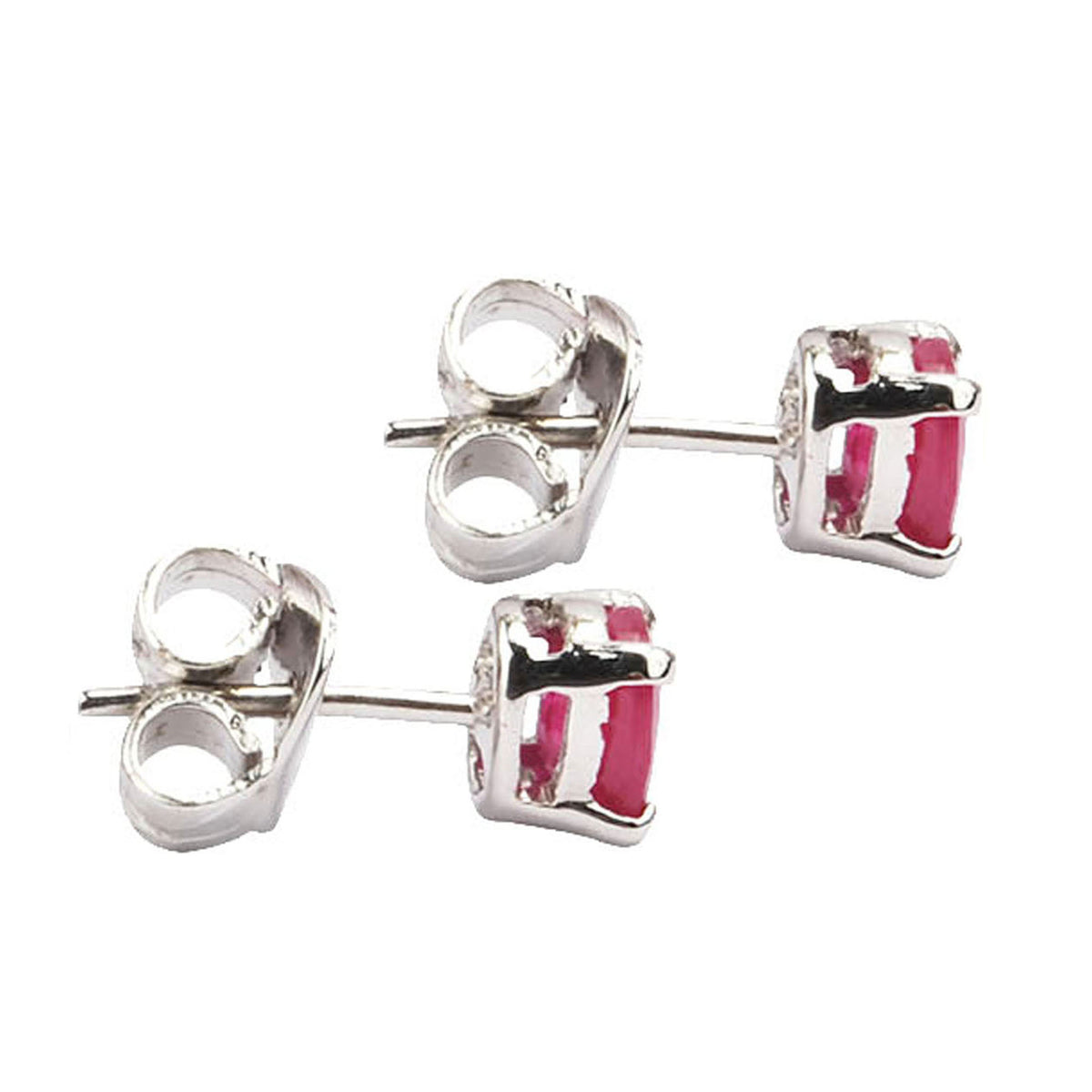 Silver ear studs in ruby