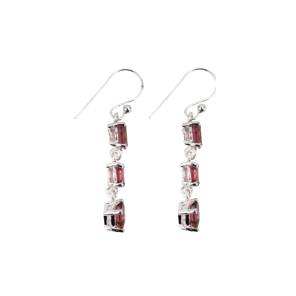 Silver earrings with tourmaline set in prongs