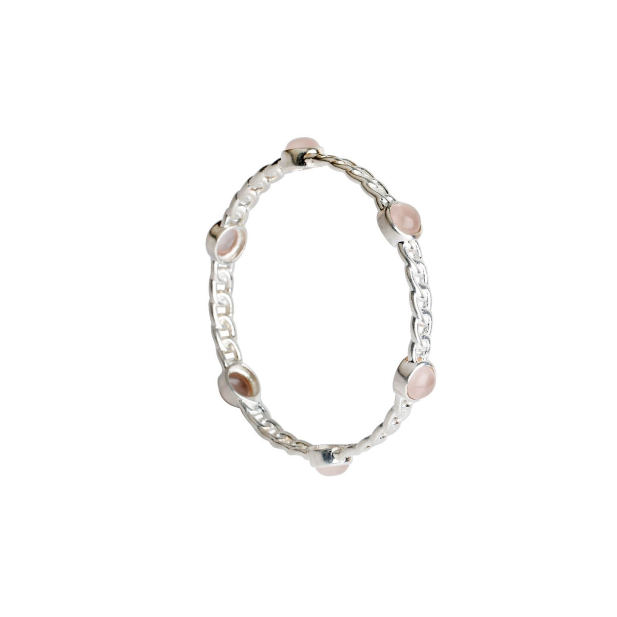 natural rose quartz curb chain bangle in 925 sterling silver by Anuka Jewels