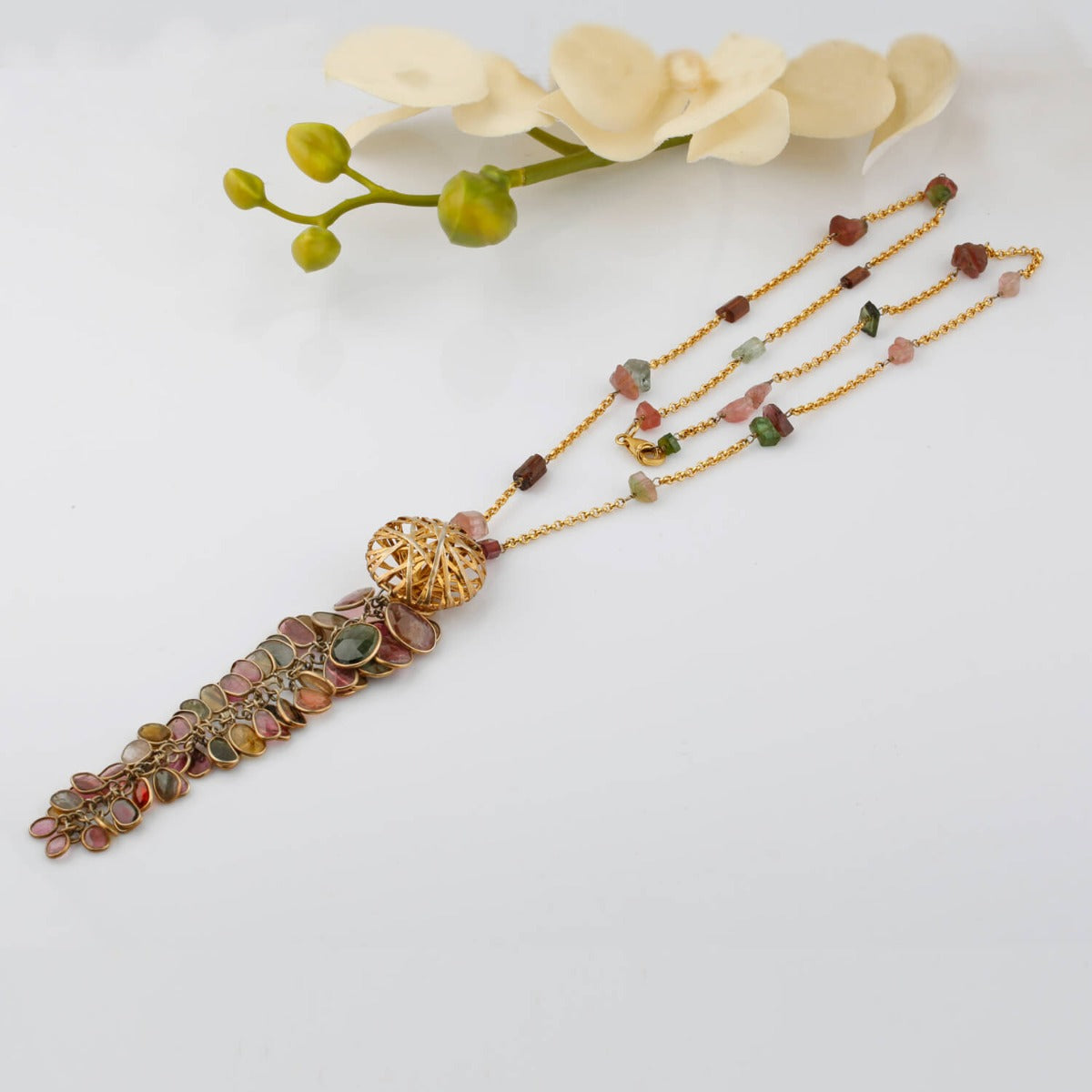 Glorious gold plated silver tourmaline necklace