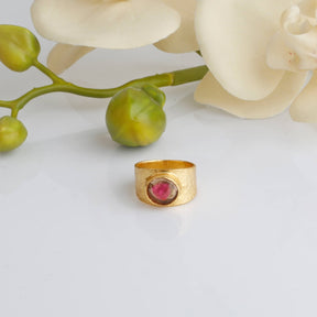 Magnificient gold  plated silver tourmaline ring