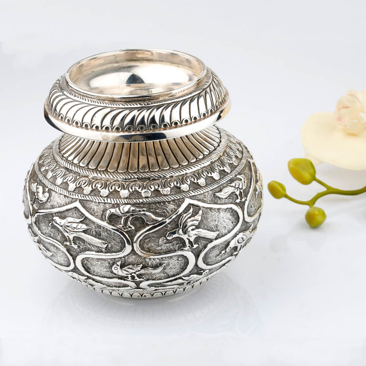 Exquisitively designed sterling silver pot